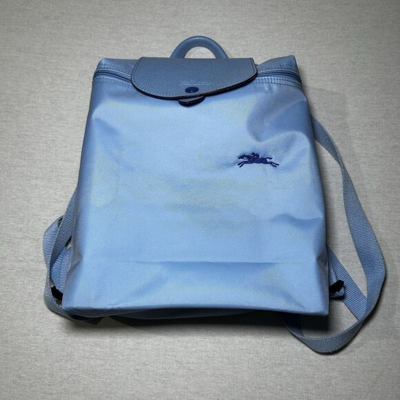 Longchamp le Pliage Club Nylon Backpack In Light Blue Corners Intact Minor Wear - Picture 1 of 12